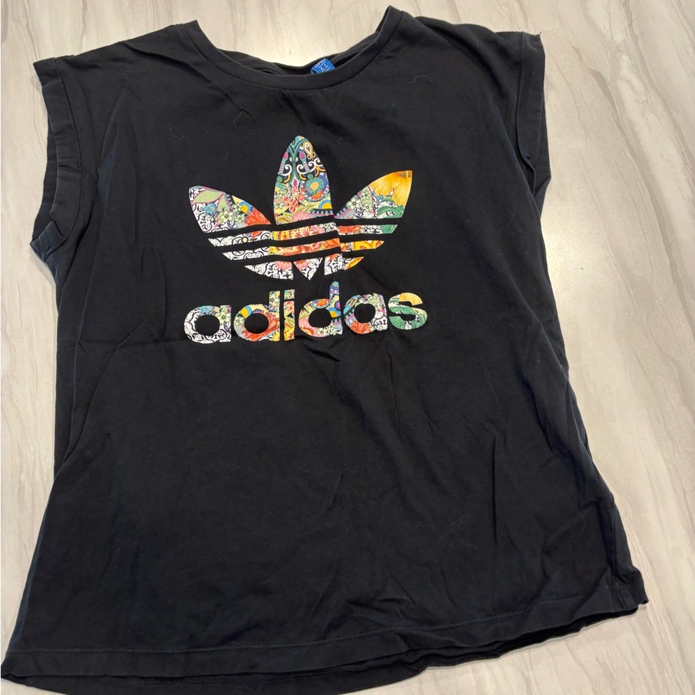 Adidas Black Tee with Colorful Logo